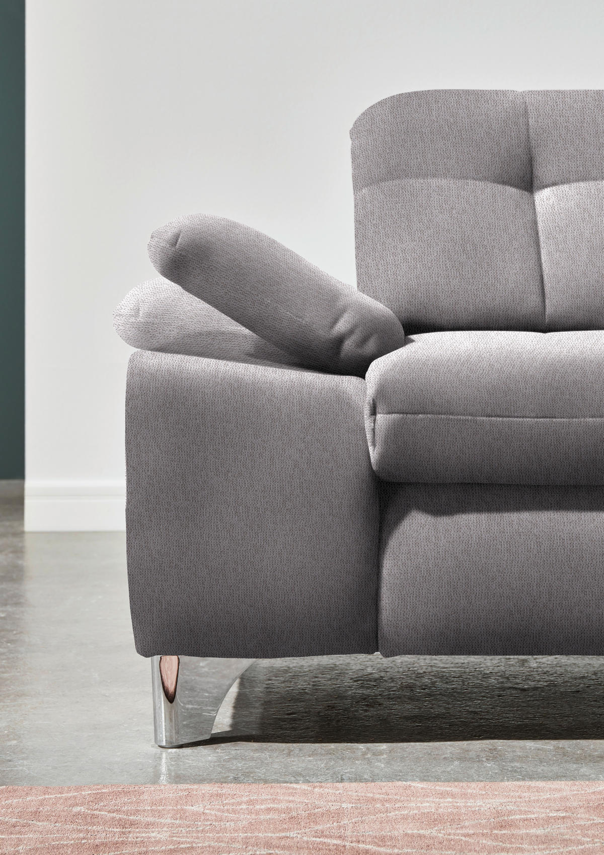 ECKSOFA in Chenille Hellgrau   - Chromfarben/Hellgrau, Design, Textil/Metall (310null) - Beldomo Speed