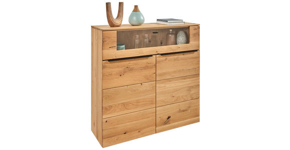 HIGHBOARD Eichefarben 120/119,3/39,5 cm - Eichefarben/Schwarz, Natur, Glas/Holz (120/119,3/39,5cm) - Valnatura