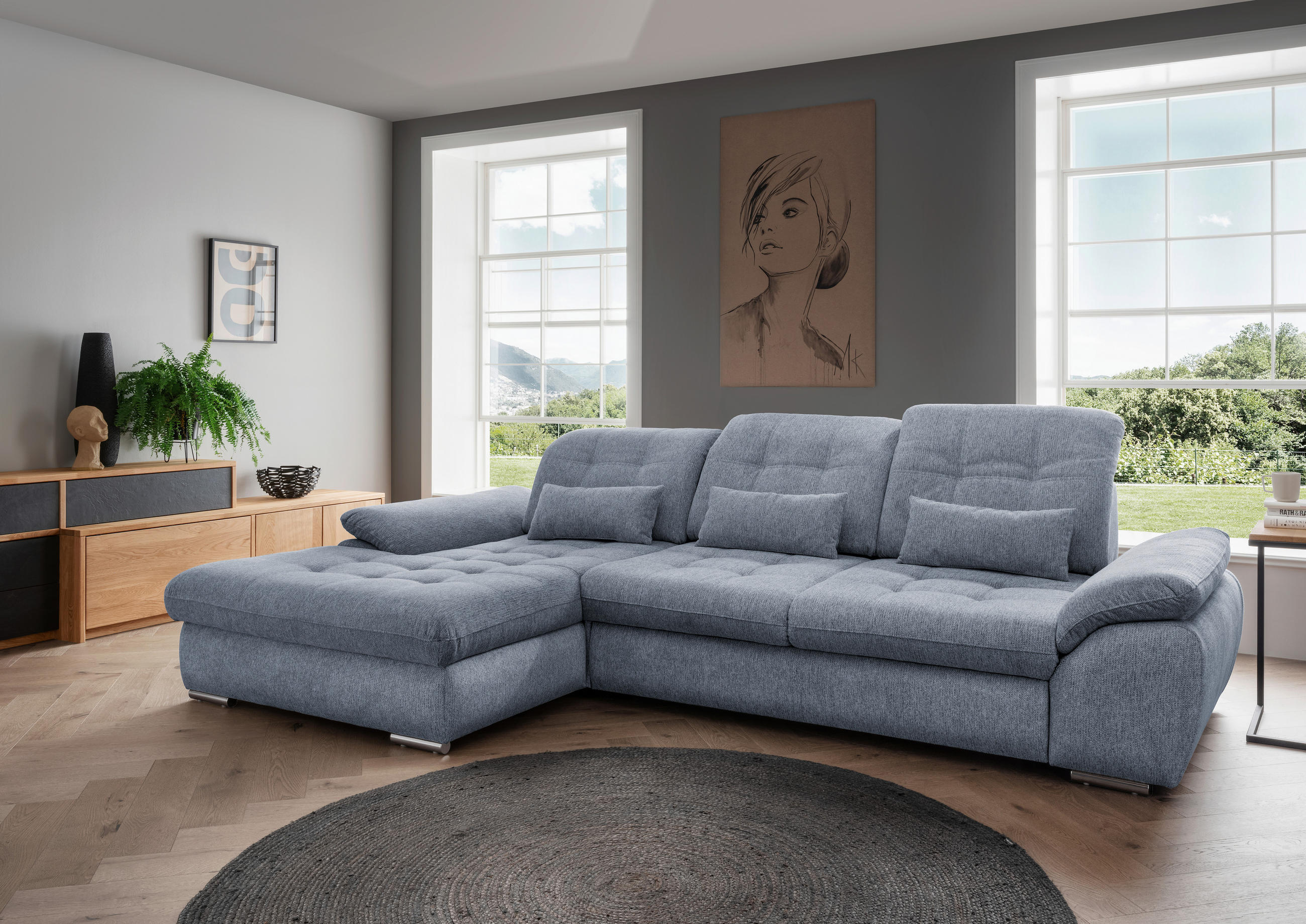 ECKSOFA Hellblau Chenille - Chromfarben/Anthrazit, MODERN, Textil/Metall (184/314cm) - Livetastic