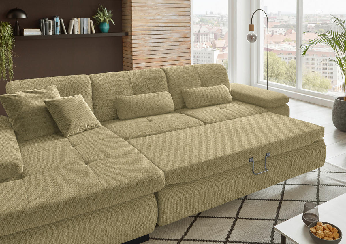 ECKSOFA in Flachgewebe Honig  - Schwarz/Honig, Design, Textil/Metall (174/297cm) - Beldomo Style