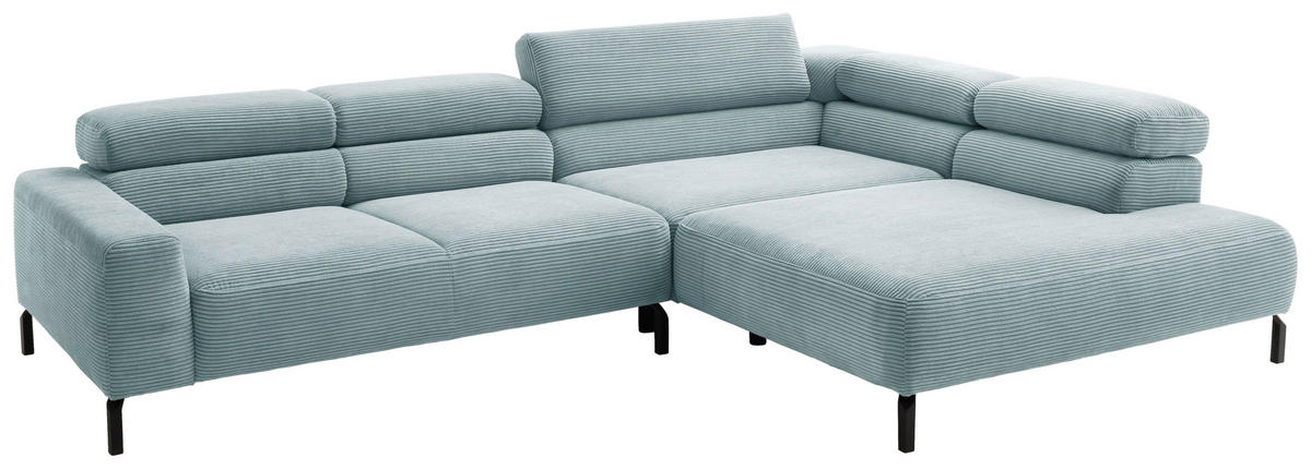 ECKSOFA inkl. Funktion in Cord Hellblau  - Schwarz/Hellblau, Modern, Textil/Metall (309/219cm) - Pure Home Lifestyle