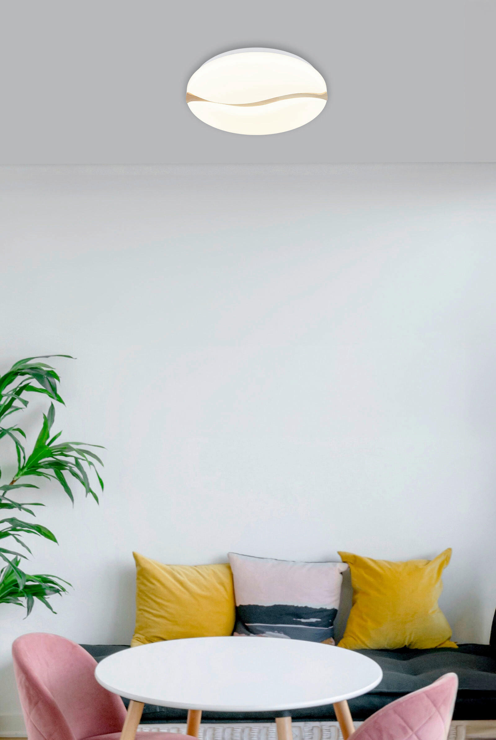 LED-DECKENLEUCHTE 39/8 cm   - Braun/Weiß, Basics, Holz/Kunststoff (39/8cm) - Globo