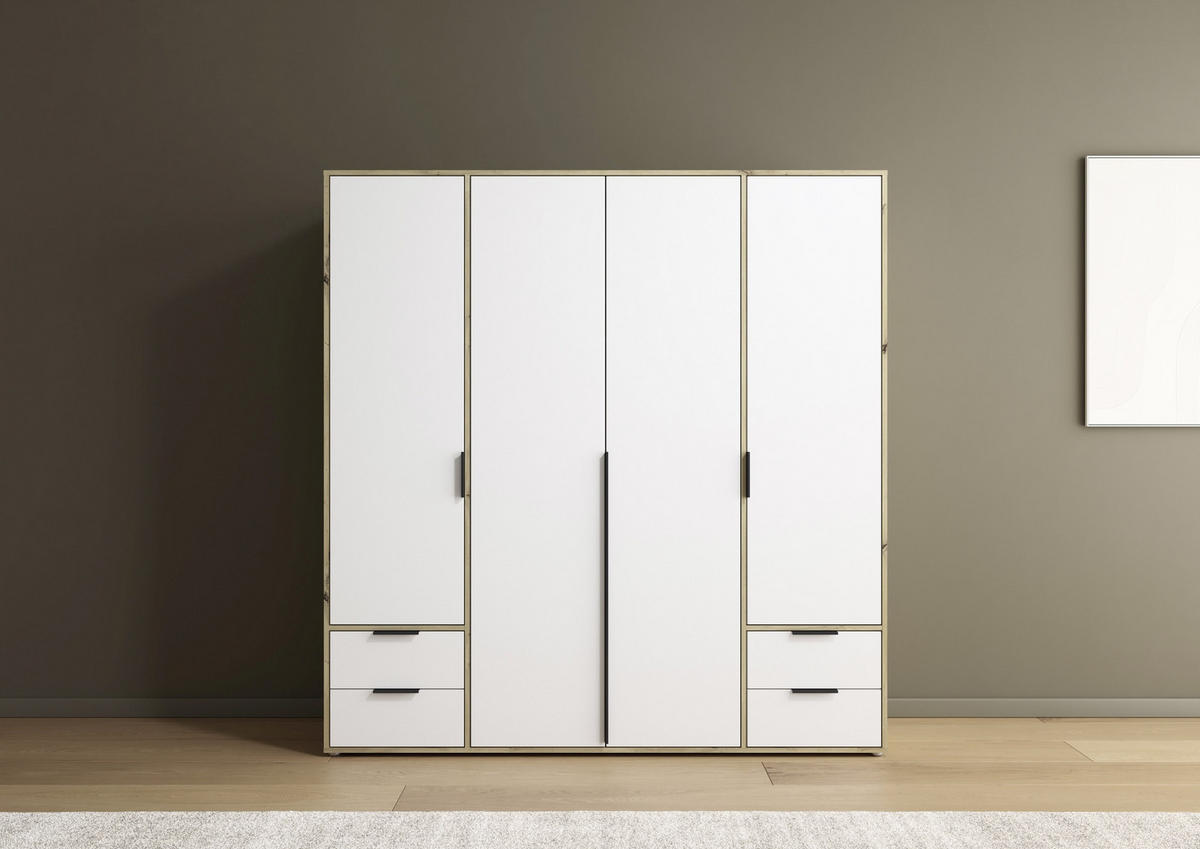 DREHTÜRENSCHRANK in Weiss, Eiche Artisan  - Weiss/Eiche Artisan, Basics, Holzwerkstoff/Metall (187/194/53cm) - Boxxx
