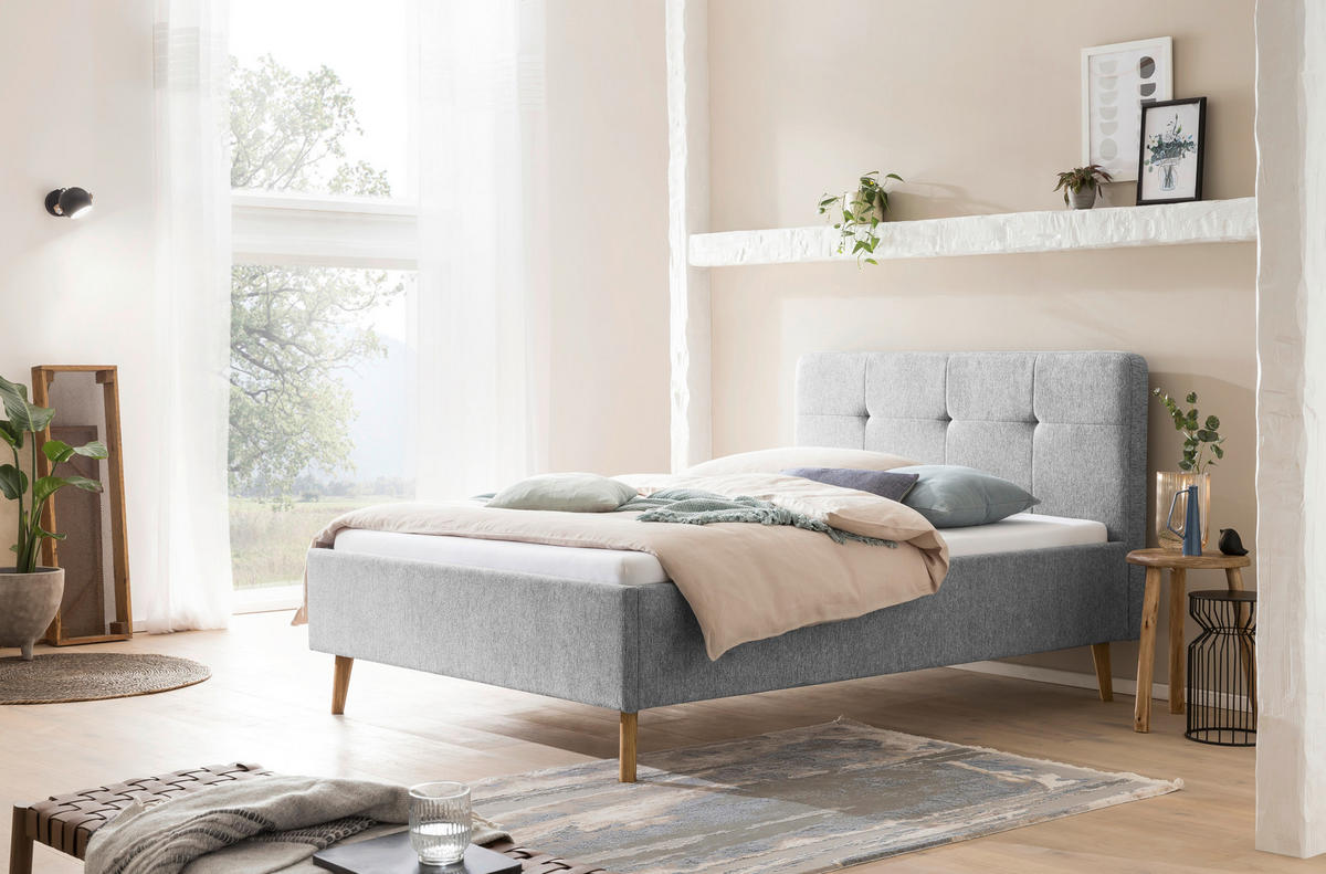 POLSTERBETT 140/200 cm  in Grau  - Eichefarben/Grau, Basics, Holz/Textil (140/200cm) - Xora