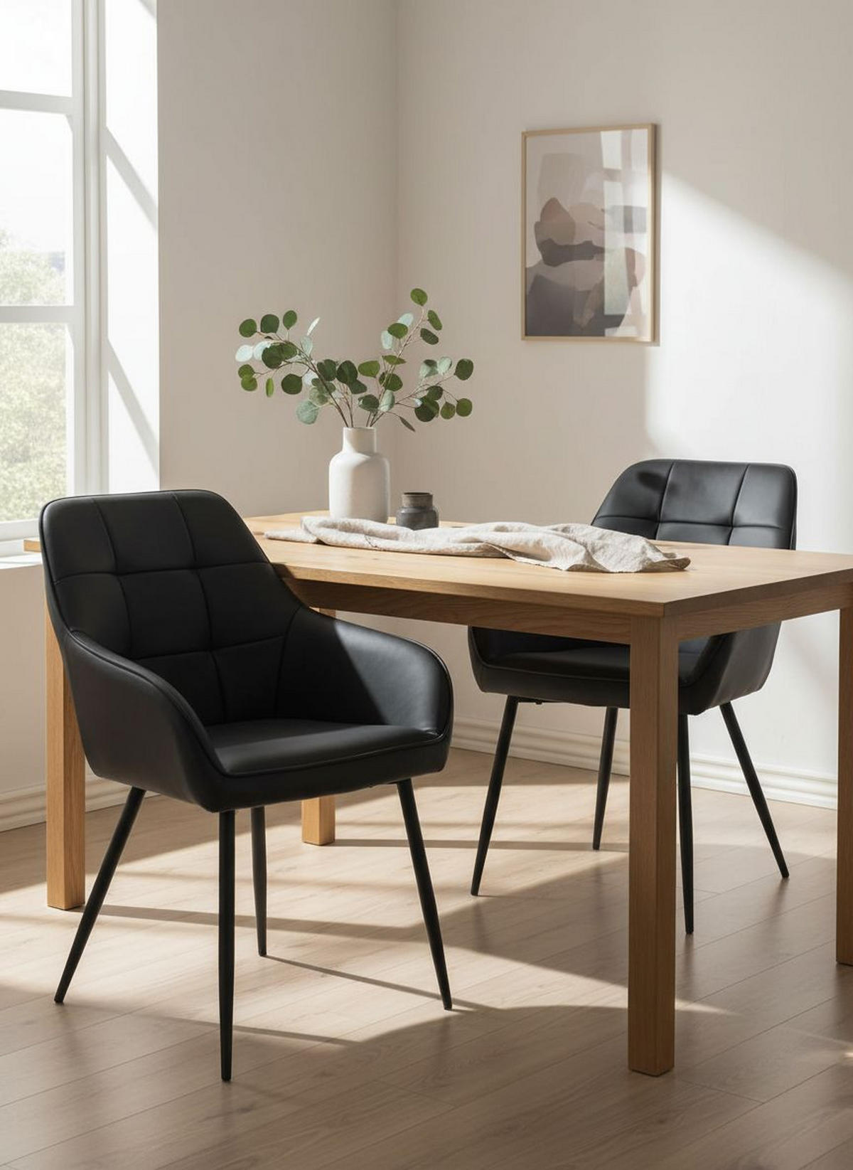 ARMLEHNSTUHL-SET 2 Stück gepolsterte Armlehnen Lederlook  - Dunkelgrau/Schwarz, MODERN, Textil/Metall (58/84/59,5cm) - Livetastic