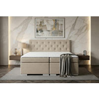 BOXSPRINGBETT 180/200 cm,  in Beige, Topper, Matratzen, H3 = fest  - Chromfarben/Beige, Basics, Holzwerkstoff/Textil (180/200cm) - MID.YOU
