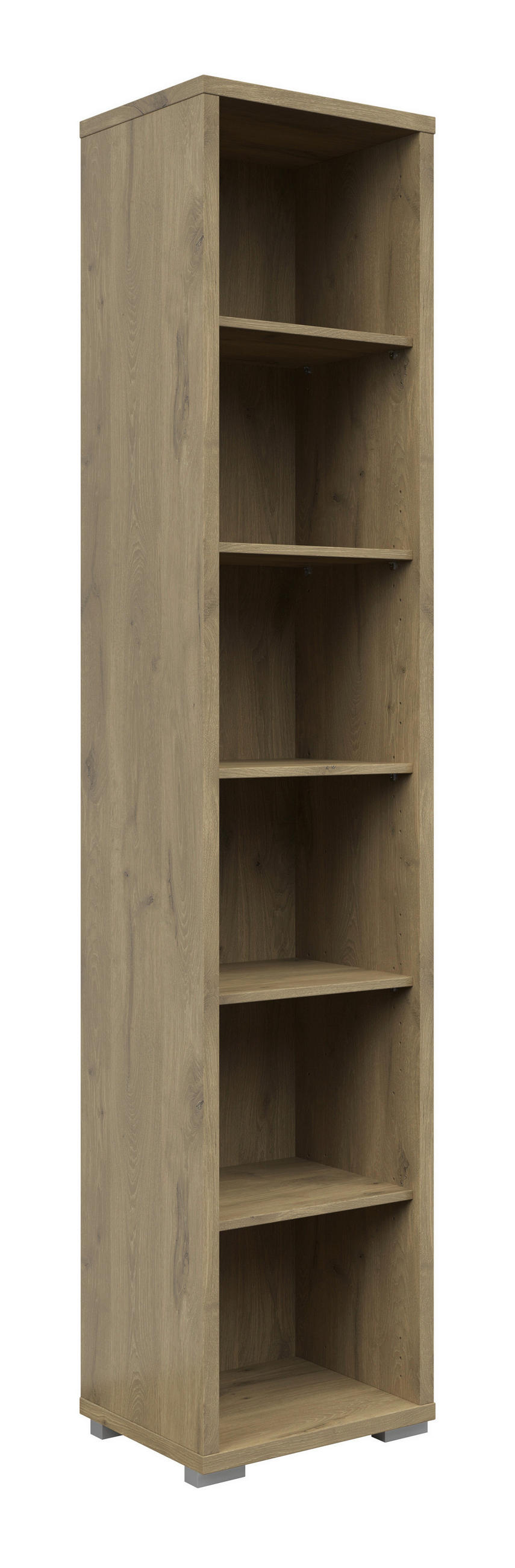 PISARNIŠKI REGAL 43/210,4/39,5 cm barve hrasta  - srebrne barve/barve hrasta, Konvencionalno, umetna masa/leseni material (43/210,4/39,5cm) - Voleo