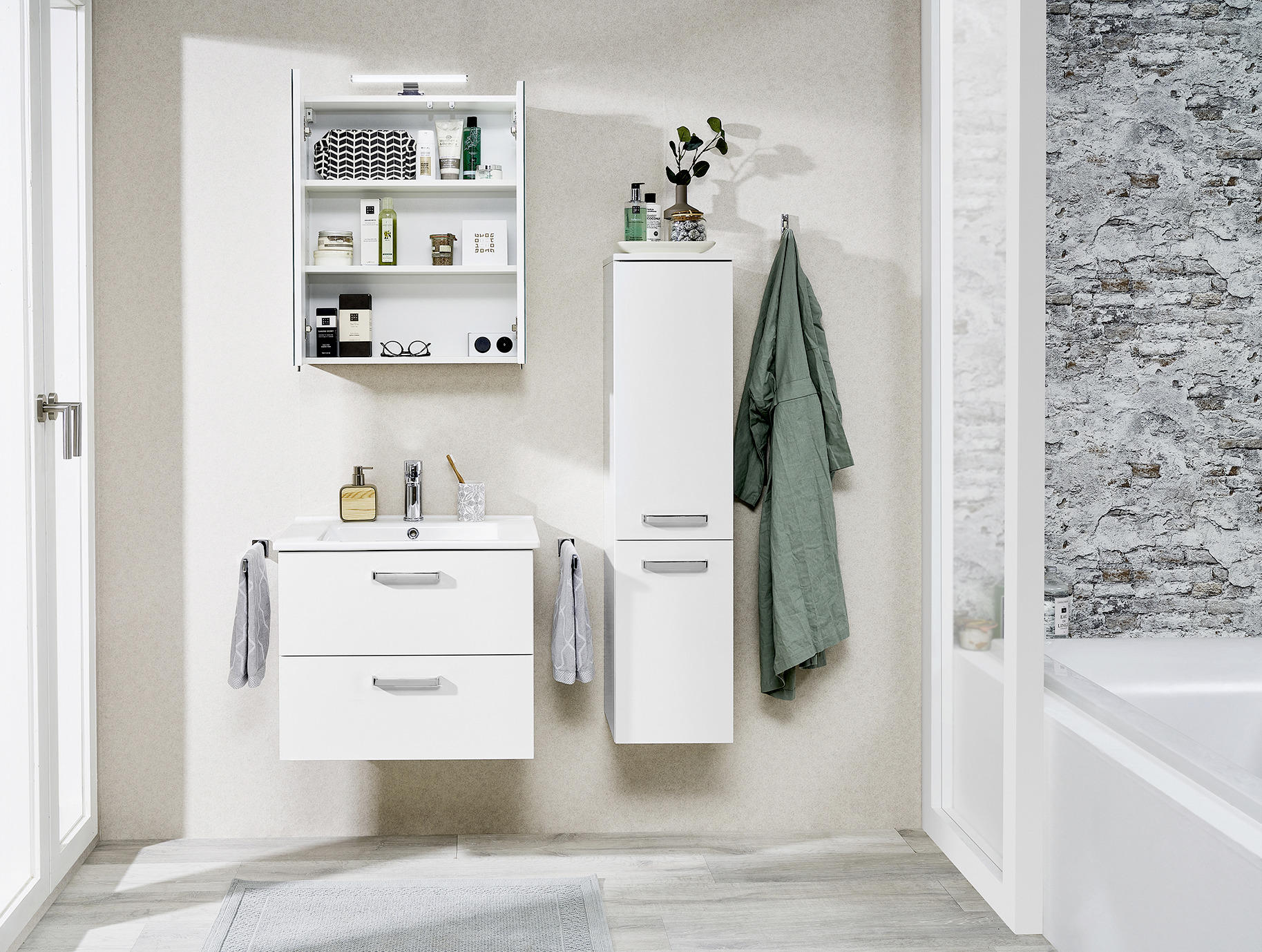 BADEZIMMER 3-teilig  in 65 cm  - Weiß, Design, Glas/Keramik (65cm) - Xora