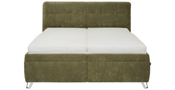 POLSTERBETT Matratze, Lattenrost, Bettkasten 180/200 cm  in Olivgrün  - Chromfarben/Weiß, KONVENTIONELL, Holz/Textil (180/200cm) - Dieter Knoll