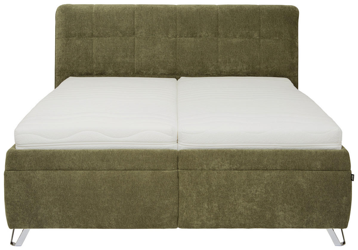 POLSTERBETT Matratze, Lattenrost, Bettkasten 180/200 cm  in Olivgrün  - Chromfarben/Weiß, KONVENTIONELL, Holz/Textil (180/200cm) - Dieter Knoll