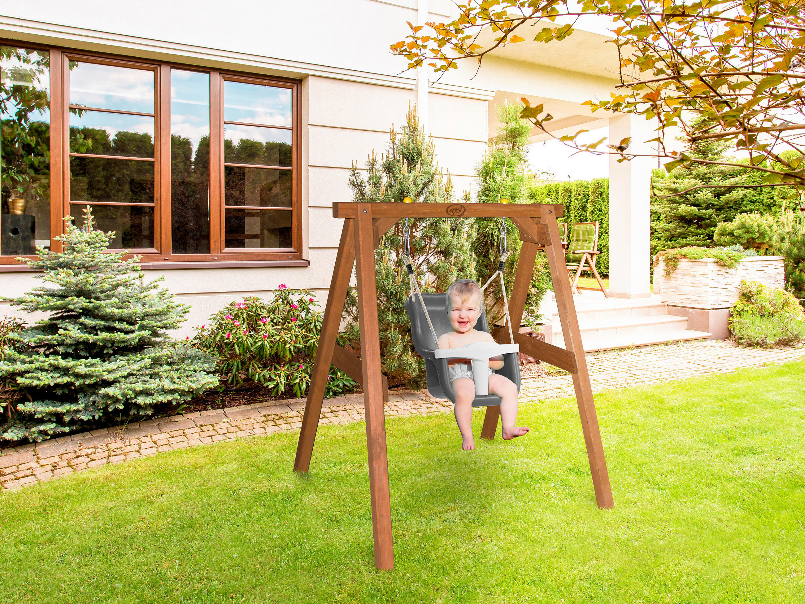 SCHAUKEL Braun, Grau, Weiß  - Braun/Weiß, KONVENTIONELL, Holz/Kunststoff (120/134/103cm) - Ambia Garden
