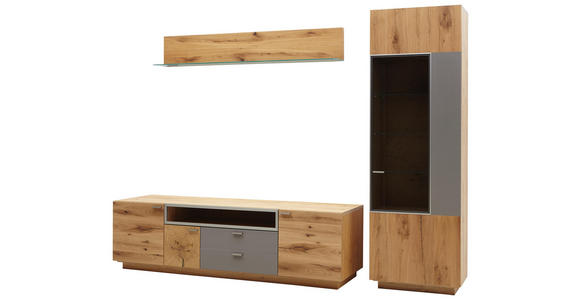 WOHNWAND in Eichefarben, Walnussfarben - Eichefarben/Walnussfarben, KONVENTIONELL, Glas/Holz (271/200/55cm) - Voleo