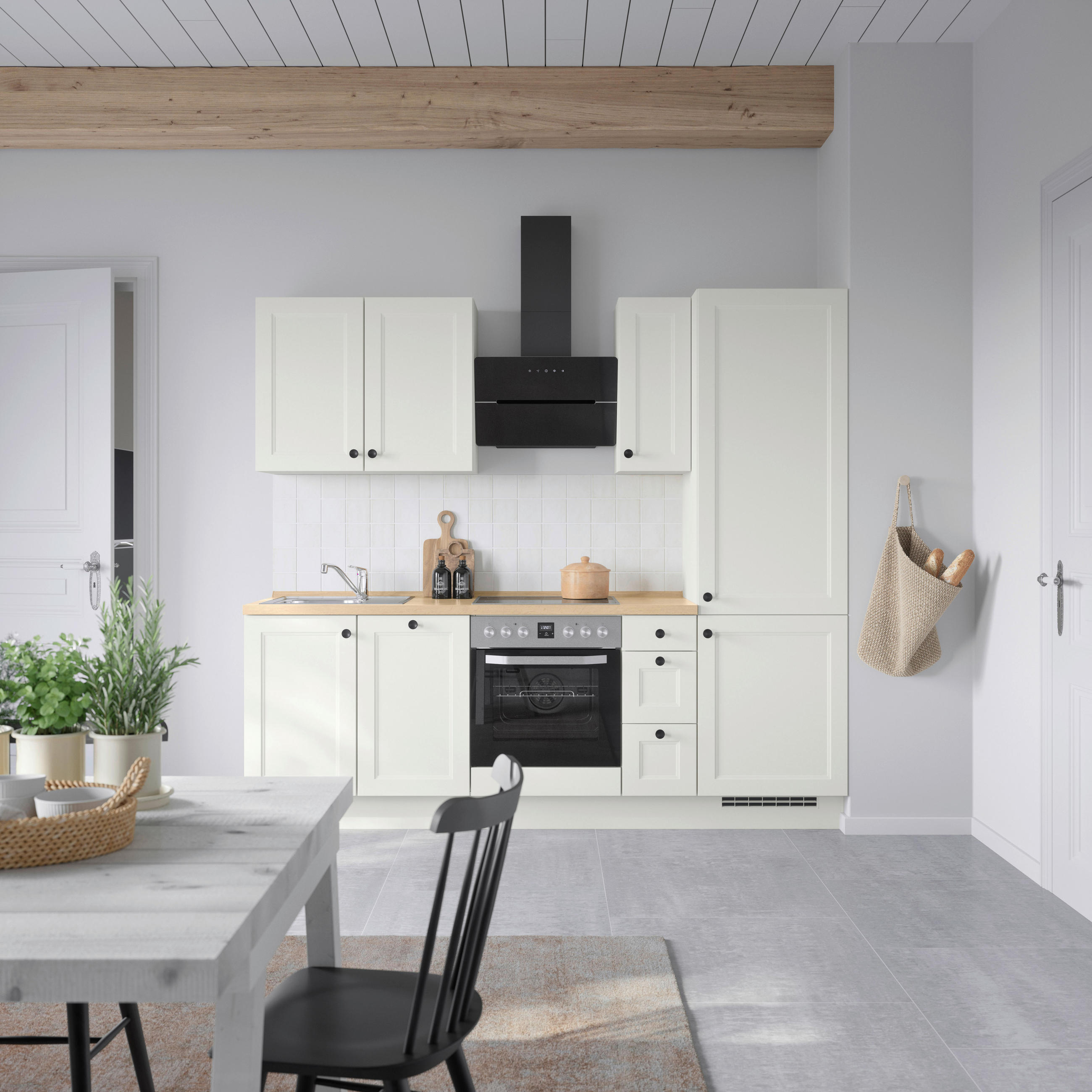 KÜCHENBLOCK 240 cm   in Weiß, Eichefarben  - Eichefarben/Schwarz, MODERN, Holzwerkstoff/Metall (240cm) - Nobilia