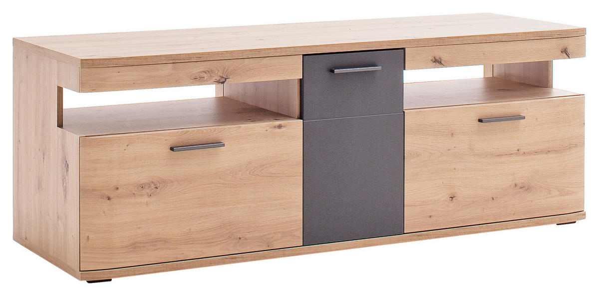 KOMODA POD TELEVIZI, antracitová, barvy dubu, 150/55/50 cm - černá/barvy dubu, Design, kov/kompozitní dřevo (150/55/50cm) - Livetastic