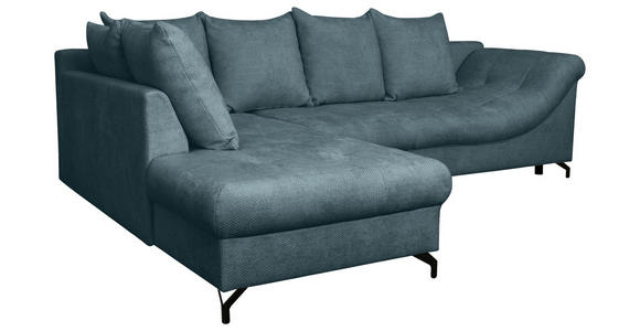 ECKSOFA Blau Struktur  inkl. Rückenkissen, Bettkasten, Schlaffunktion, Rücken echt, Liegefläche im Originalstoff  - Blau/Schwarz, KONVENTIONELL, Textil/Metall (194/274cm) - Carryhome