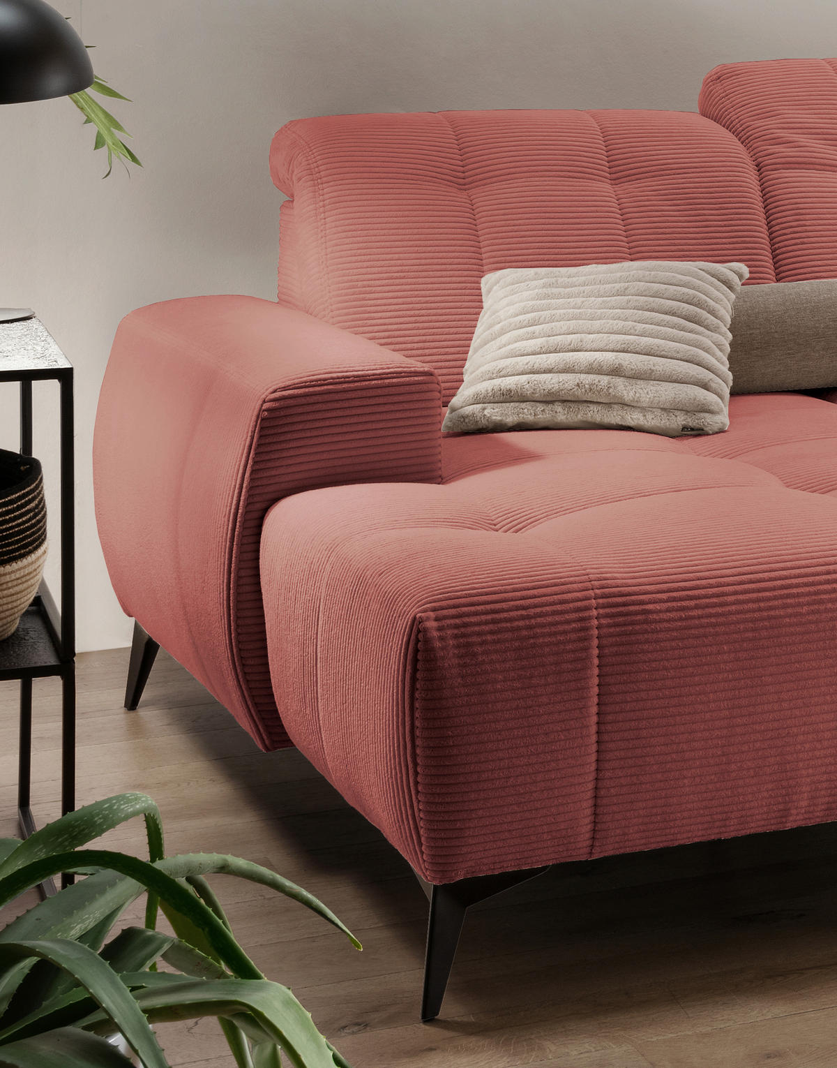 WOHNLANDSCHAFT SANO Koralle Cord  - Koralle/Schwarz, MODERN, Textil/Metall (180/337/200cm) - Livetastic