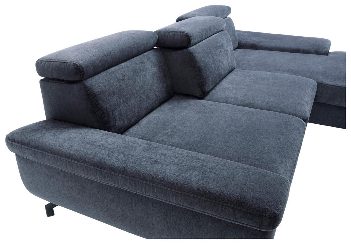ECKSOFA RIMA Dunkelblau Velours  - Silberfarben/Dunkelblau, MODERN, Textil/Metall (262/182cm) - Trendmanufaktur
