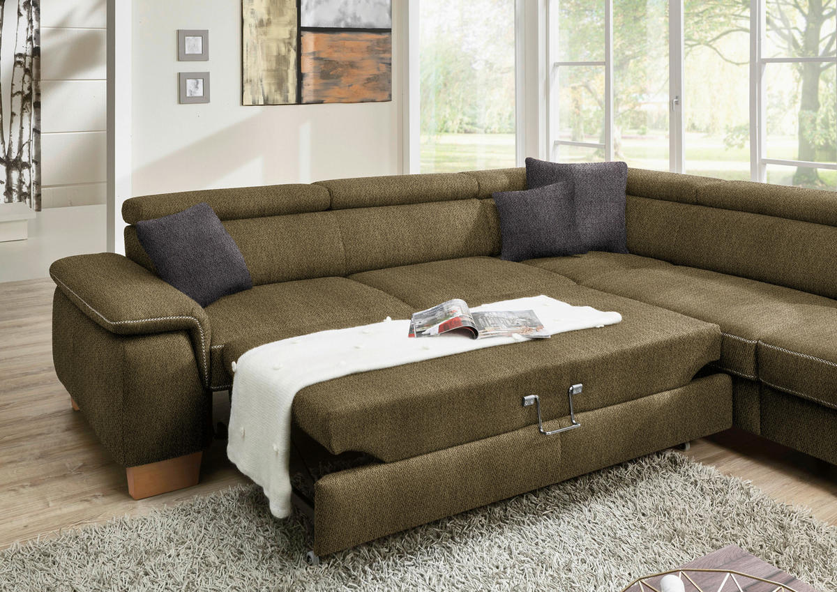 ECKSOFA in Mikrofaser Grün  226/273 cm  - Eichefarben/Beige, Natur, Holz/Textil (226/273cm) - Beldomo System