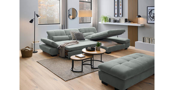 ECKSOFA  in Flachgewebe Mintgrau  341/204 cm  - Mintgrau/Schwarz, Design, Textil/Metall (341/204cm) - Xora