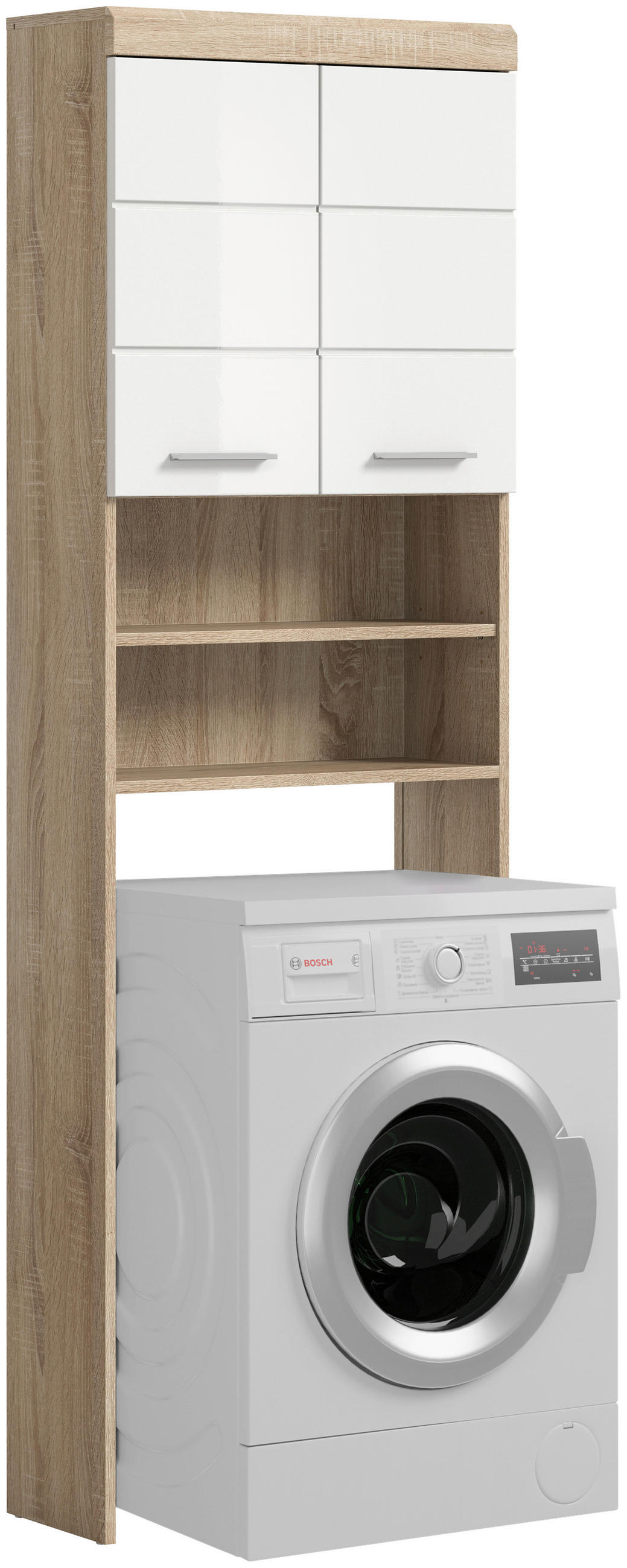 SKŘÍŇKA NAD PRAČKU, Sonoma dub, vysoce lesklá bílá - barvy stříbra/Sonoma dub, Moderní, kompozitní dřevo/plast (63/191/24cm) - MID.YOU