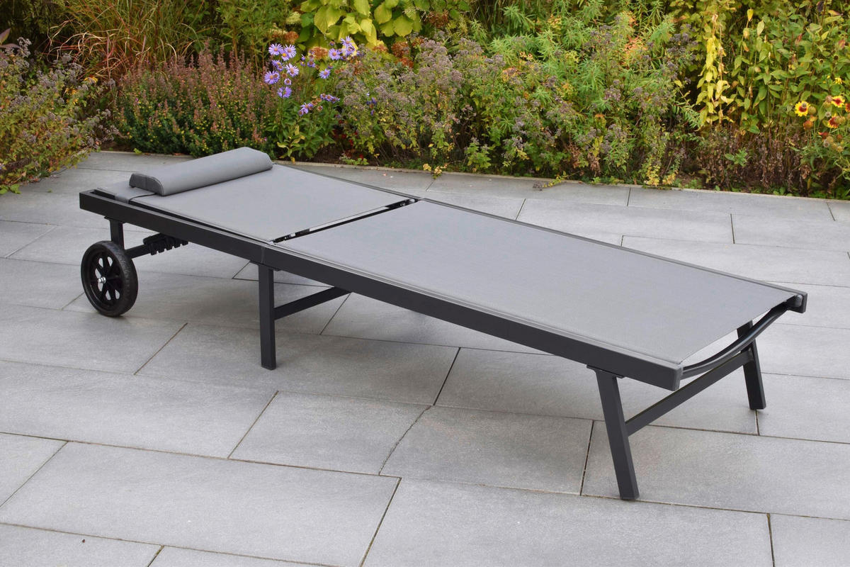 GARTENLIEGE 64,5/97,5/201 cm  - Graphitfarben/Grau, KONVENTIONELL, Textil/Metall (64,5/97,5/201cm) - Gardenson
