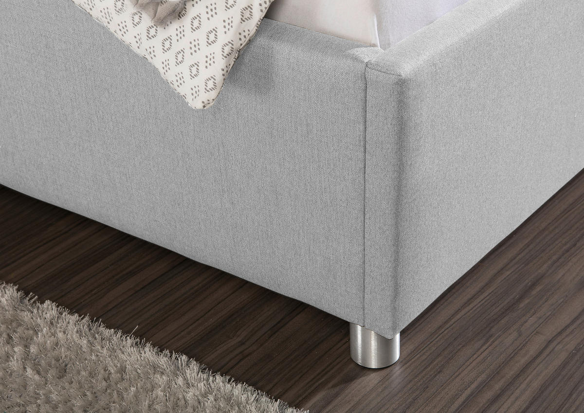 POLSTERBETT  in Hellgrau,  - Hellgrau/Alufarben, MODERN, Textil/Metall (113/115/211cm) - Livetastic