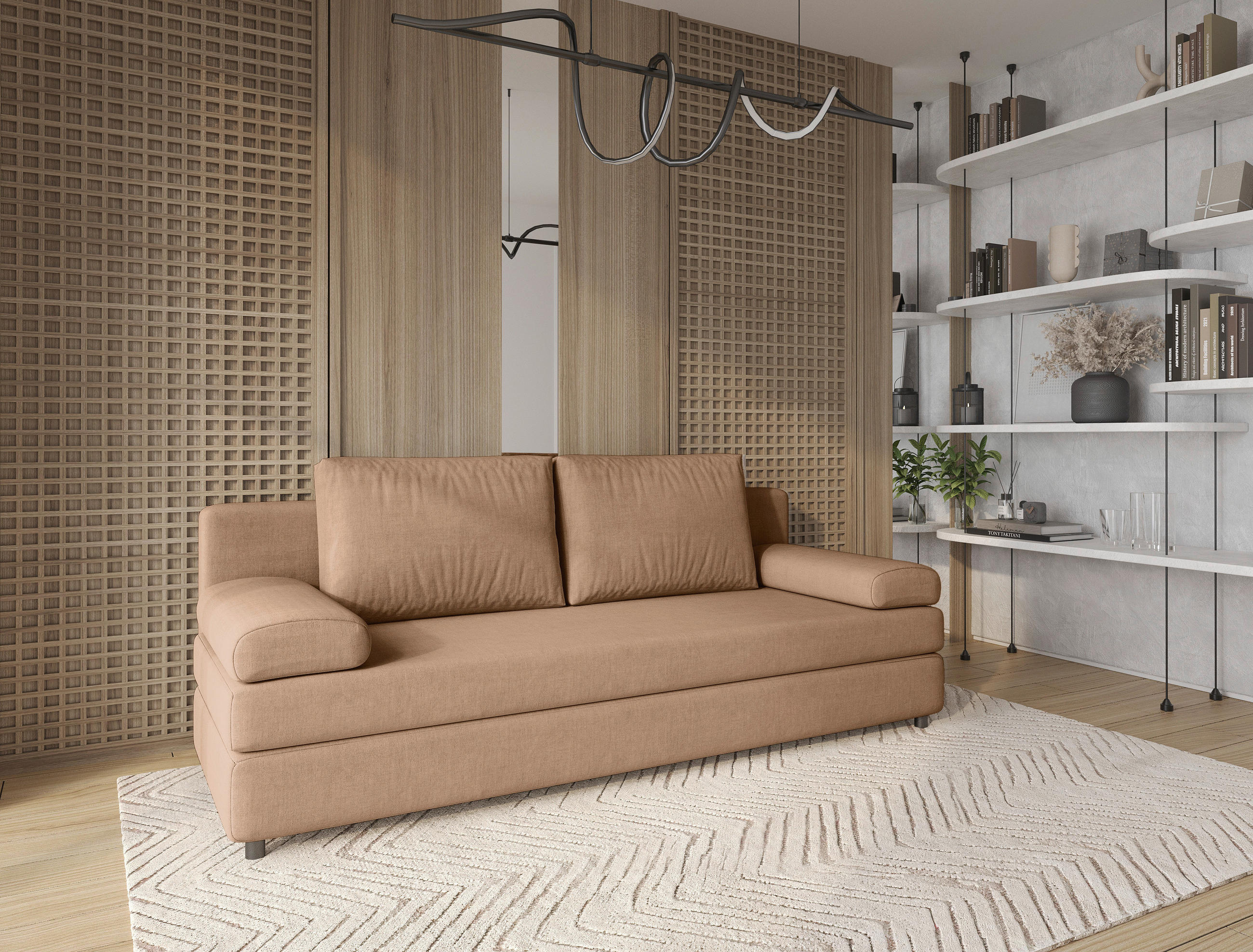 ROZKLADACIA POHOVKA, textil, karamelová - čierna/karamelová, Design, textil/plast (200/88/87cm) - Ti'me