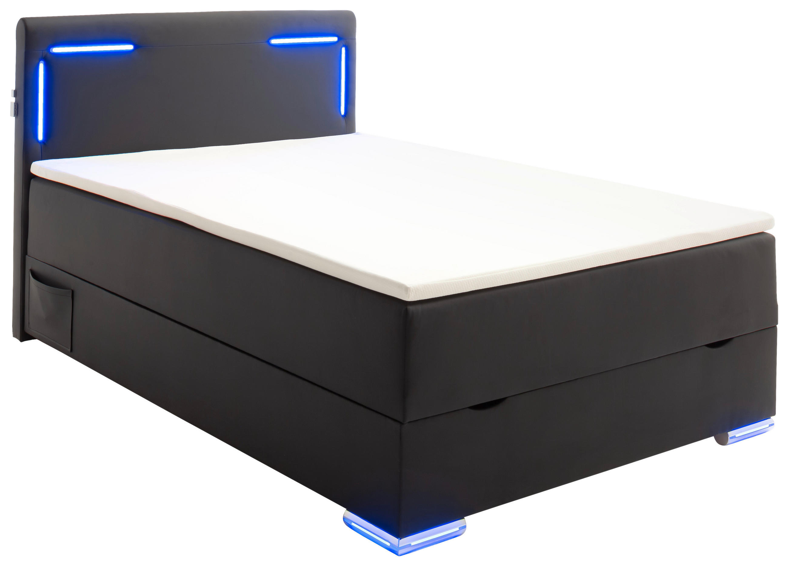 BOXSPRINGBETT 140/200 cm  in Schwarz  - Silberfarben/Schwarz, Design, Kunststoff/Textil (140/200cm) - Xora