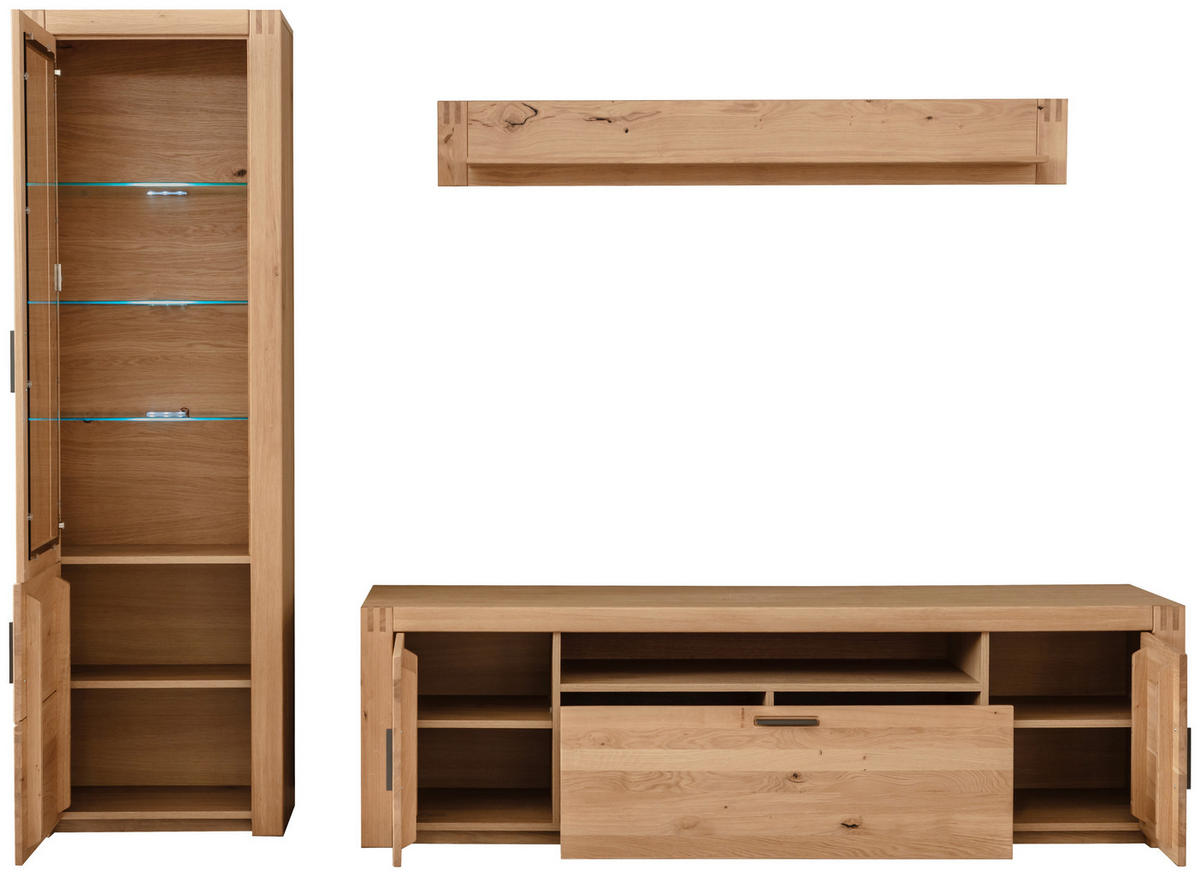 WOHNWAND 3-teilig  in Eichefarben 283/203/50 cm  - Eichefarben/Anthrazit, Design, Glas/Holz (283/203/50cm) - Livetastic