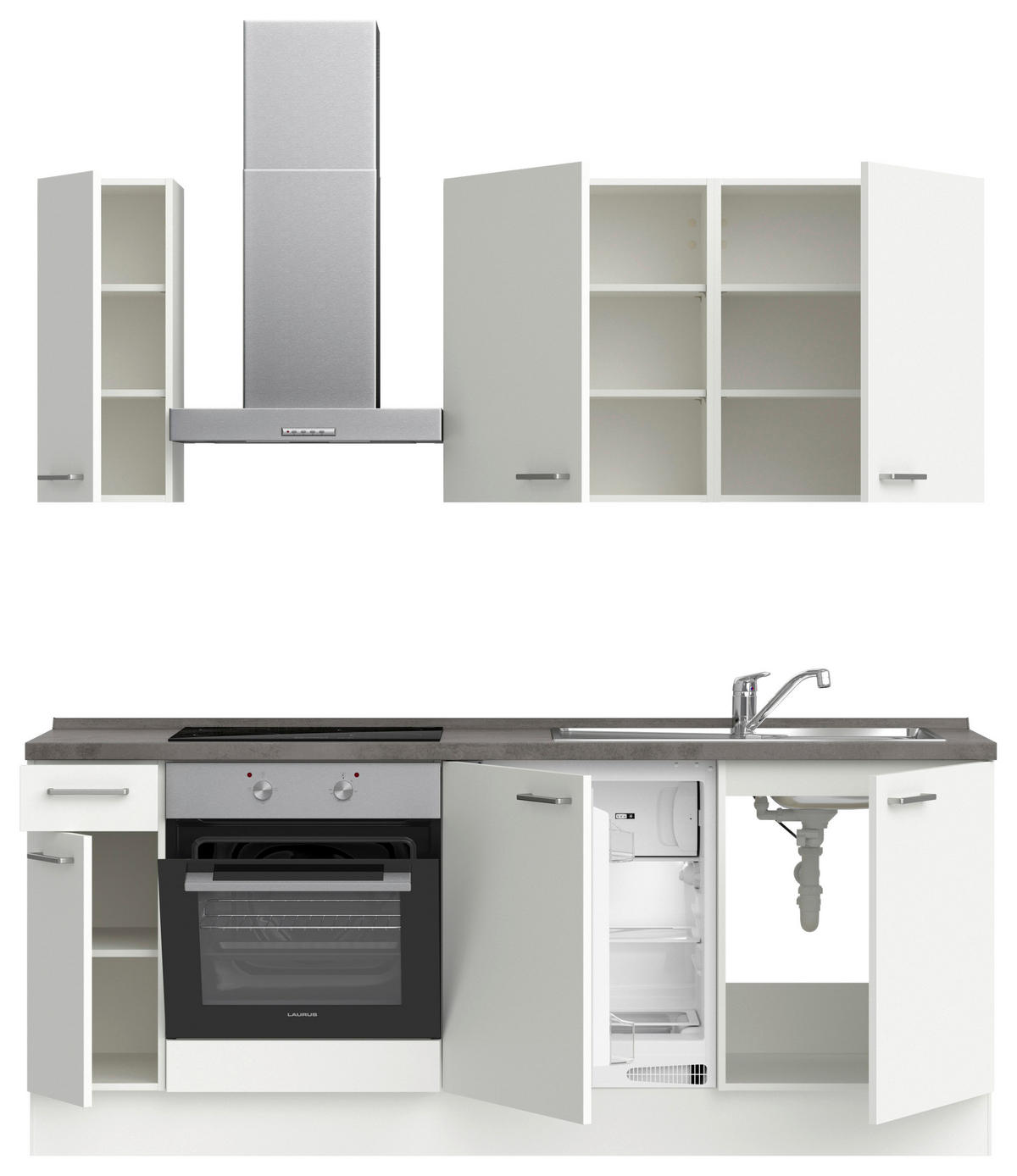 KÜCHENLEERBLOCK 210 cm   in Weiß, Schieferfarben  - Schieferfarben/Edelstahlfarben, MODERN, Holzwerkstoff/Metall (210cm) - Nobilia