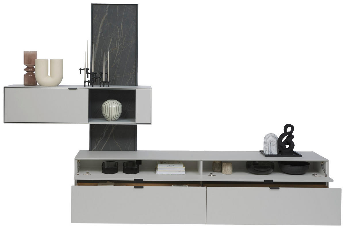 WOHNWAND  in Hellgrau  306/204,9/45,2 cm  - Hellgrau, Design, Glas/Keramik (306/204,9/45,2cm) - Dieter Knoll