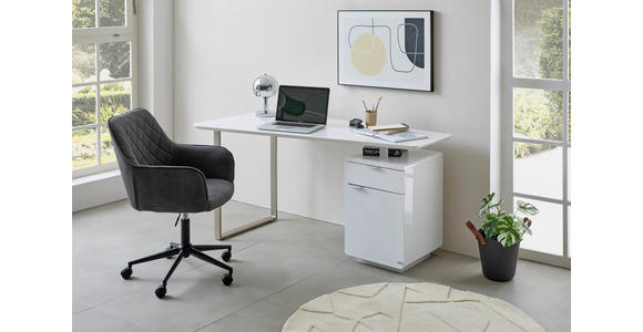 SCHREIBTISCH 150/76/74 cm in Weiß, Nickelfarben - Silberfarben/Weiß, Design, Holzwerkstoff/Metall (150/76/74cm) - Xora