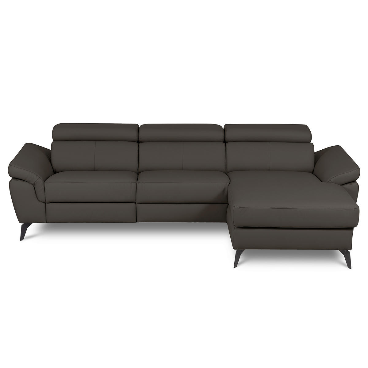 ECKSOFA SONO in Lederlook Echtleder Dunkelbraun Armteilverstellung, Kopfteilverstellung  252/179 cm  - Dunkelbraun/Schwarz, Design, Leder/Textil (252/179cm) - Livetastic