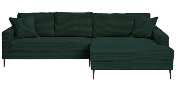 ECKSOFA Dunkelgrün Cord  - Dunkelgrün/Schwarz, KONVENTIONELL, Textil/Metall (276/173cm) - Carryhome