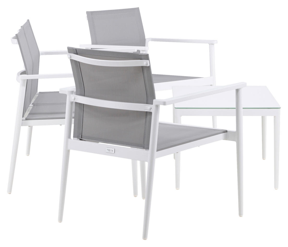 LOUNGEGARNITUR 4-teilig   Aluminium  - Weiß/Grau, KONVENTIONELL, Glas/Textil - Gardenson