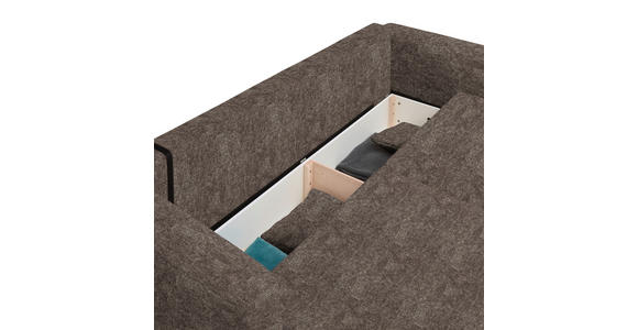 SCHLAFSOFA Velours Graubraun Zierkissen, Rückenkissen, Bettkasten, Schlaffunktion, Rücken echt  - Graubraun/Schwarz, Design, Kunststoff/Textil (250/92/105cm) - Carryhome