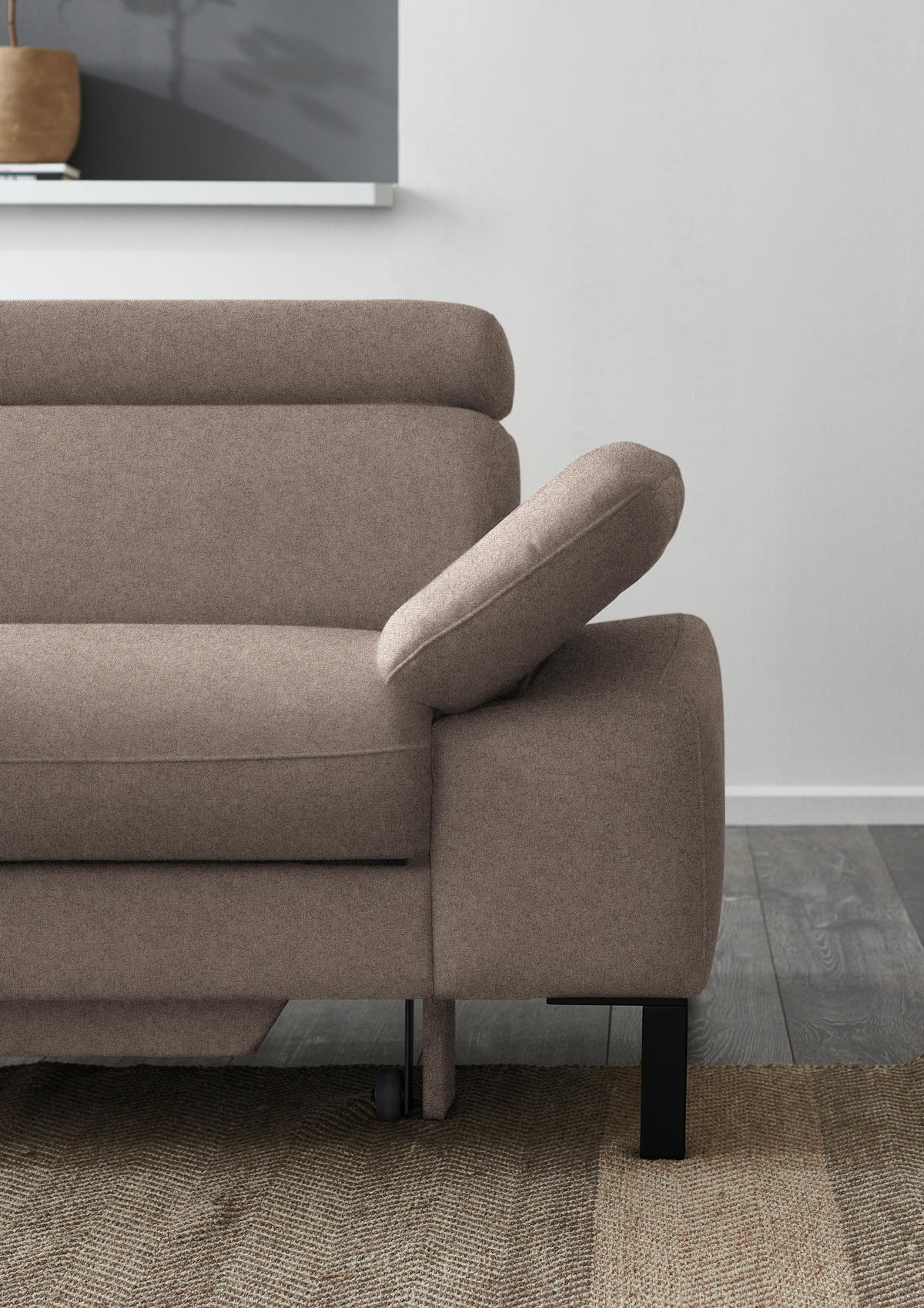 ECKSOFA in Flachgewebe Taupe  - Taupe/Schwarz, Design, Holzwerkstoff/Textil (217/272cm) - Pure Home Comfort