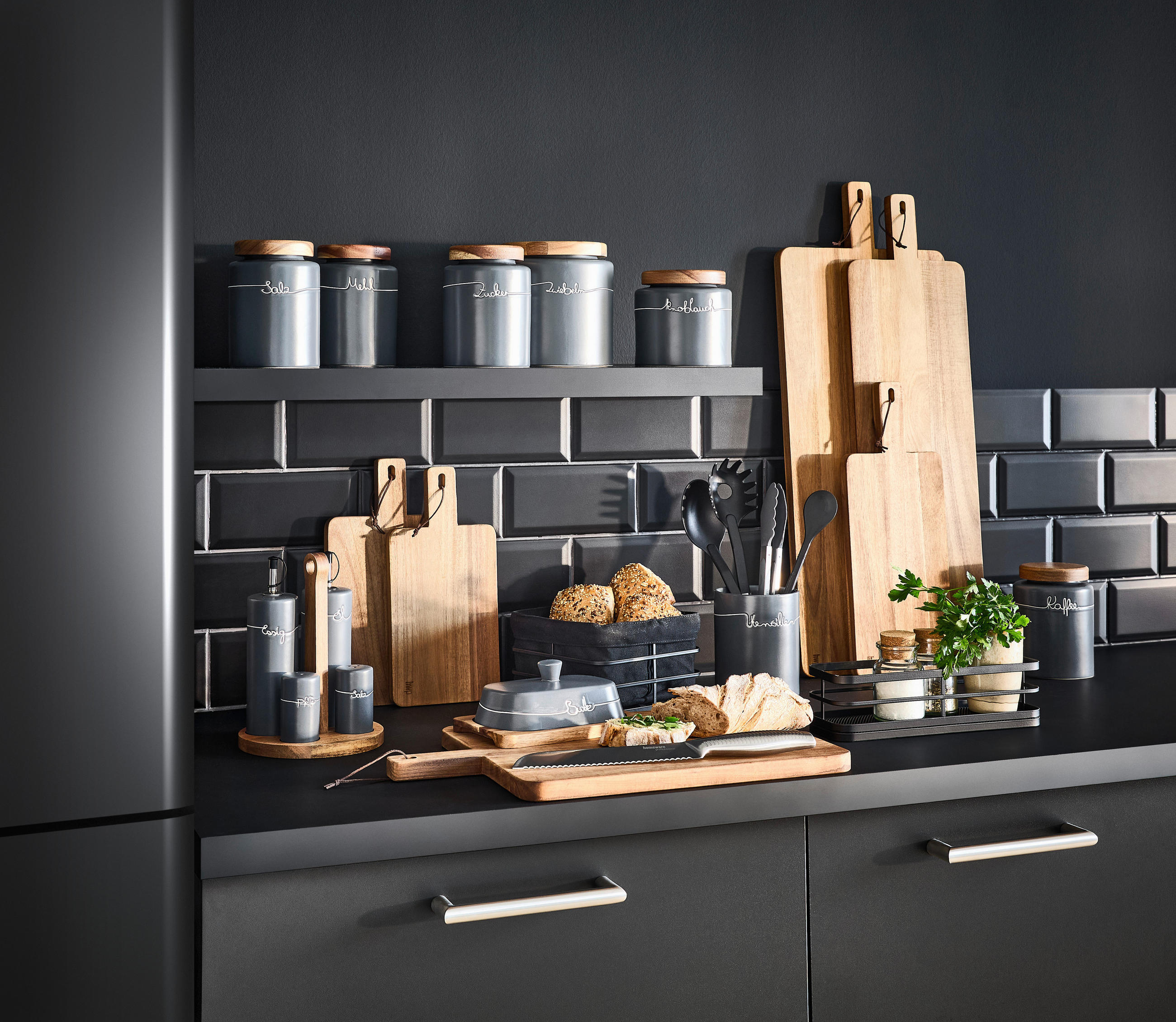 VORRATSDOSE 0.97 L  - Akaziefarben/Grau, Design, Keramik/Holz (11,5/15,5cm) - Homeware Profession.