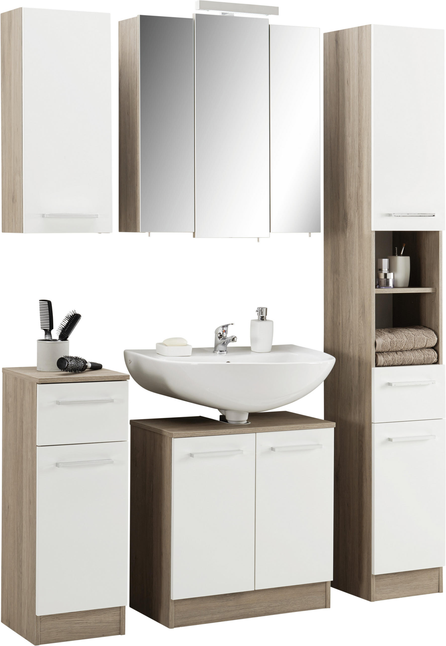 WASCHBECKENUNTERSCHRANK 60/62/33 cm  - Chromfarben/Eichefarben, KONVENTIONELL, Holzwerkstoff/Metall (60/62/33cm) - Carryhome