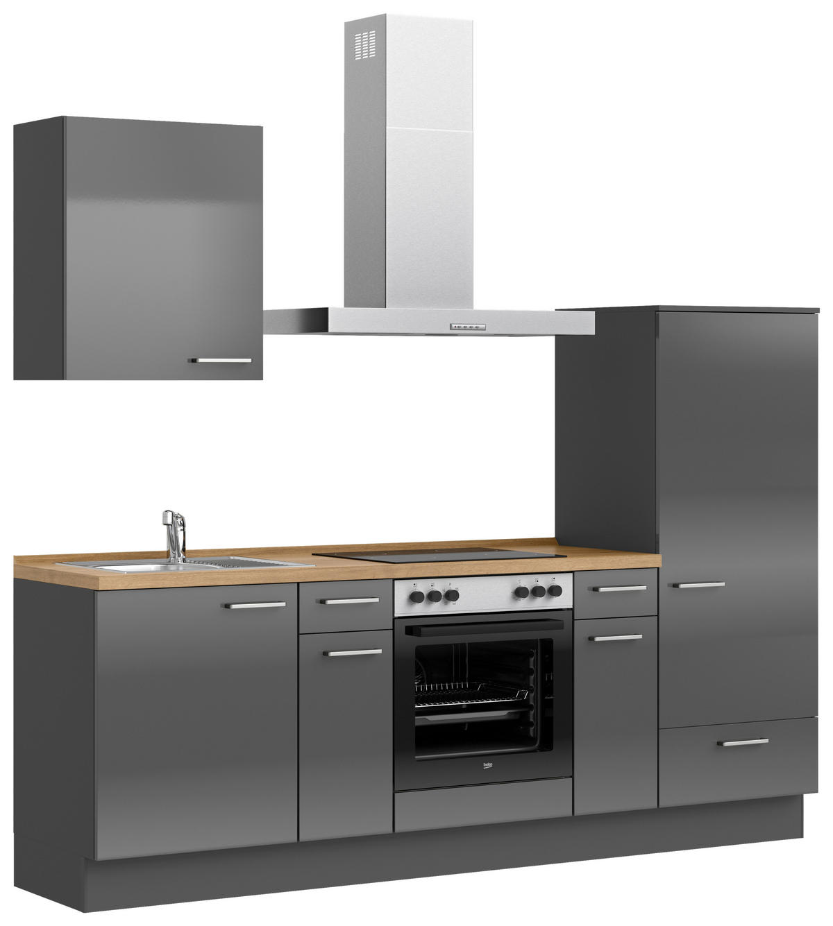 KÜCHENBLOCK Flash 240 cm  in Eichefarben, Schieferfarben  - Schieferfarben/Edelstahlfarben, MODERN, Holzwerkstoff/Metall (240cm) - Nobilia