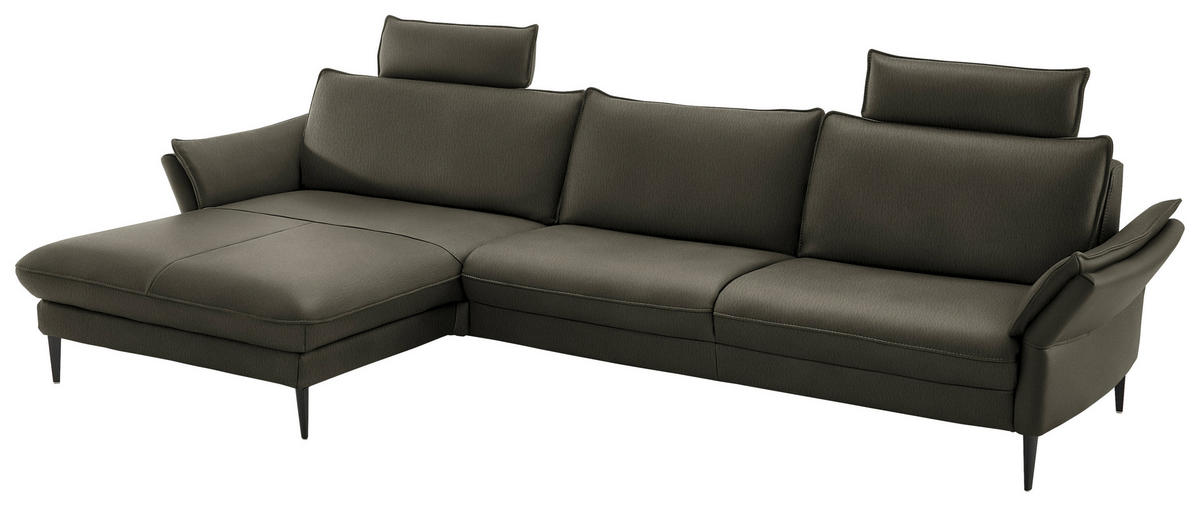 ECKSOFA  in Echtleder Graubraun  172/334 cm  - Graubraun/Schwarz, Design, Leder/Metall (172/334cm) - Hukla