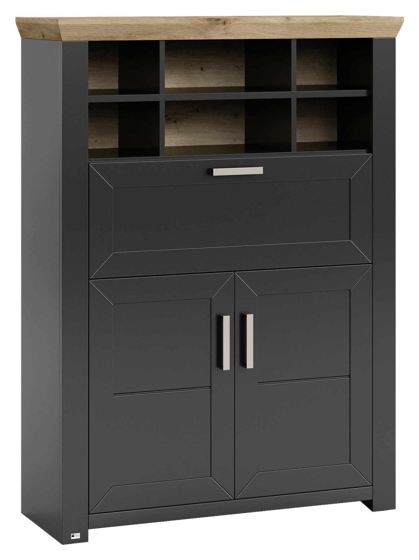 HIGHBOARD Graphitfarben, Eiche Artisan - Graphitfarben/Eiche Artisan, Design, Holzwerkstoff/Metall (104,5/142,6/42,2cm) - SetOne by Musterring