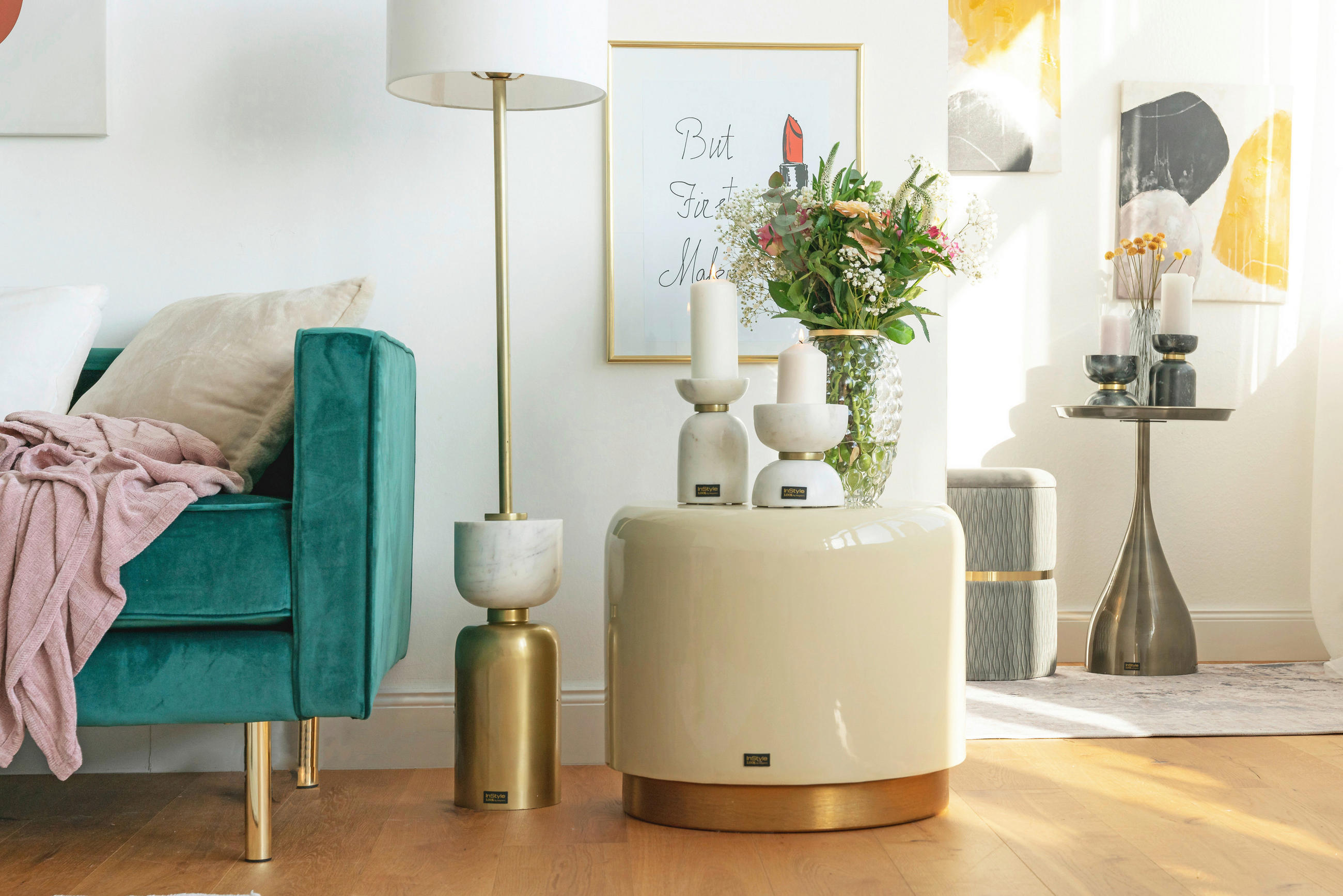HOCKER Goldfarben, Beige  - Beige/Goldfarben, Design, Metall (51,5/43cm) - Kayoom