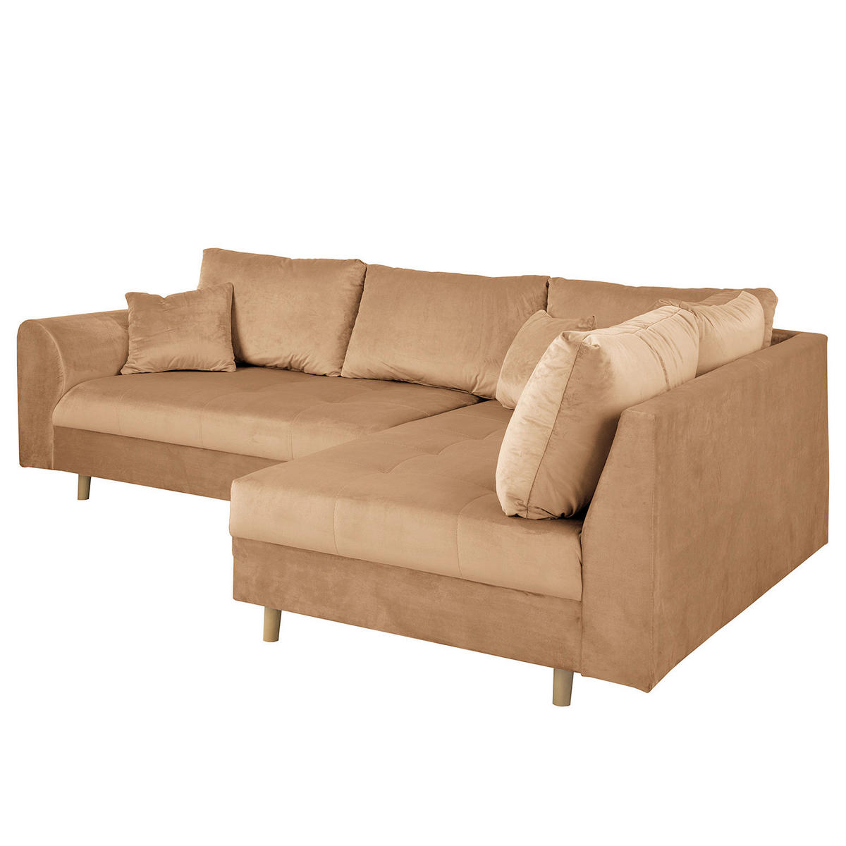 ECKSOFA Ariella in Samt Braun  231/161 cm  - Naturfarben/Braun, Design, Holz/Textil (231/161cm) - Livetastic