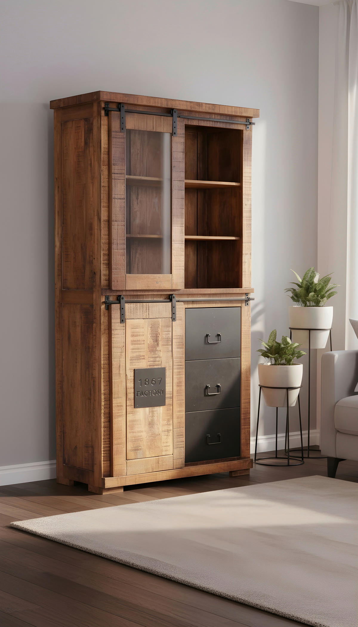 VITRINE  in massiv Mangoholz Naturfarben, Schwarz  - Schwarz/Naturfarben, LIFESTYLE, Glas/Holz (100/190/45cm) - Landscape