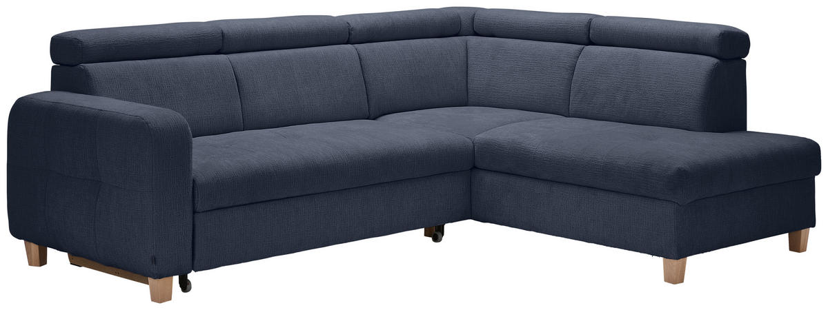 ECKSOFA inkl. Funktionen Dunkelblau Samt  - Bronzefarben/Dunkelblau, Design, Holz/Textil (261/206cm) - Venda