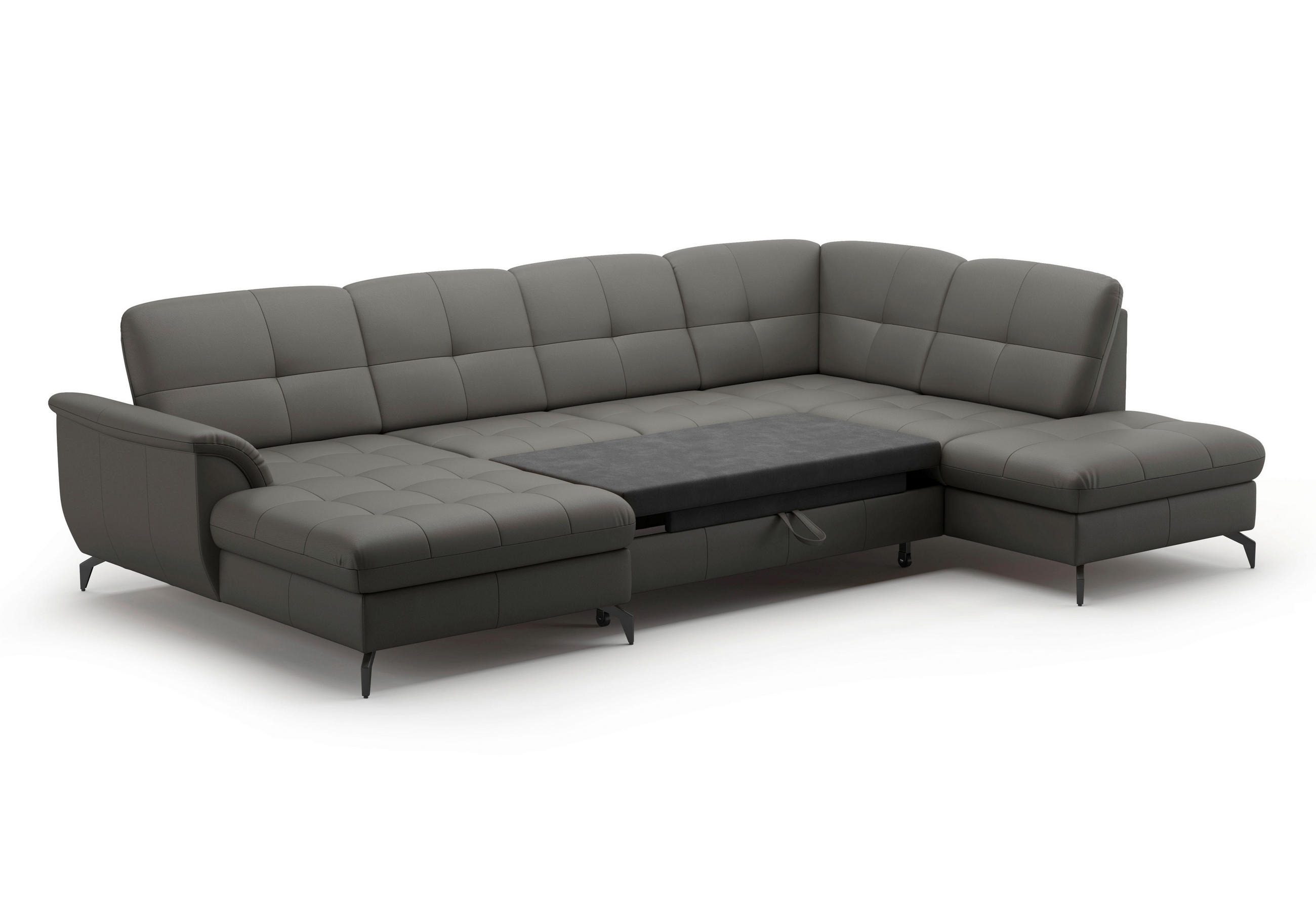 WOHNLANDSCHAFT Anthrazit Kombination Echtleder/Stoff Vliesstoff  - Anthrazit/Schwarz, MODERN, Leder/Textil (164/319/212cm) - Sit & More