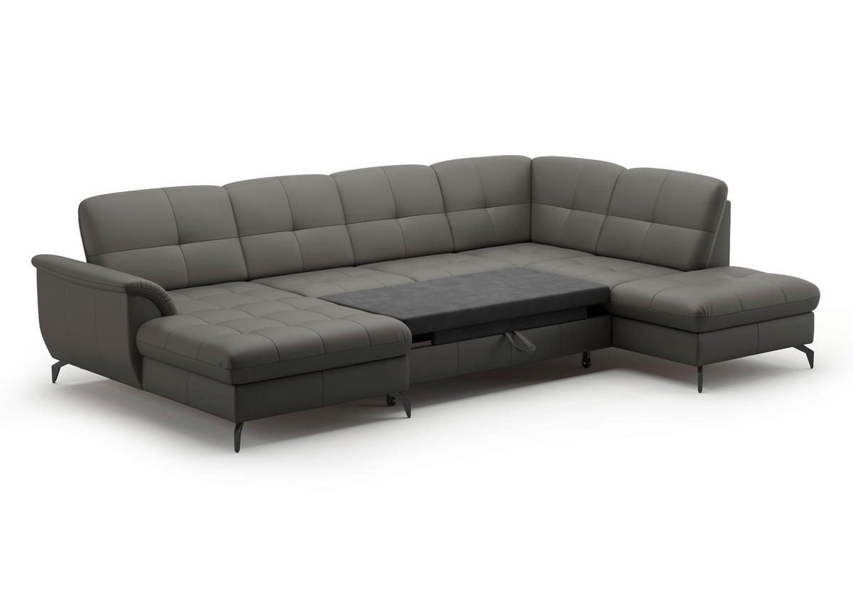 WOHNLANDSCHAFT Anthrazit Kombination Echtleder/Stoff Vliesstoff  - Anthrazit/Schwarz, MODERN, Leder/Textil (164/319/212cm) - Sit & More