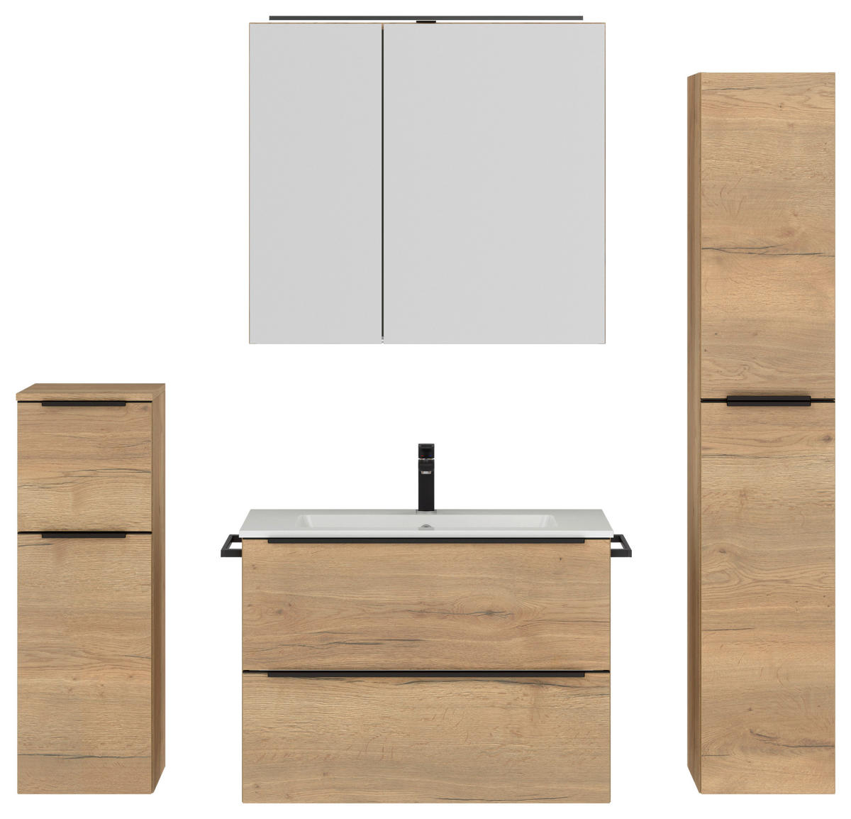 BADEZIMMER 5-teilig  in 141 cm  - Eichefarben/Schwarz, MODERN, Holzwerkstoff/Stein (141cm) - Nobilia