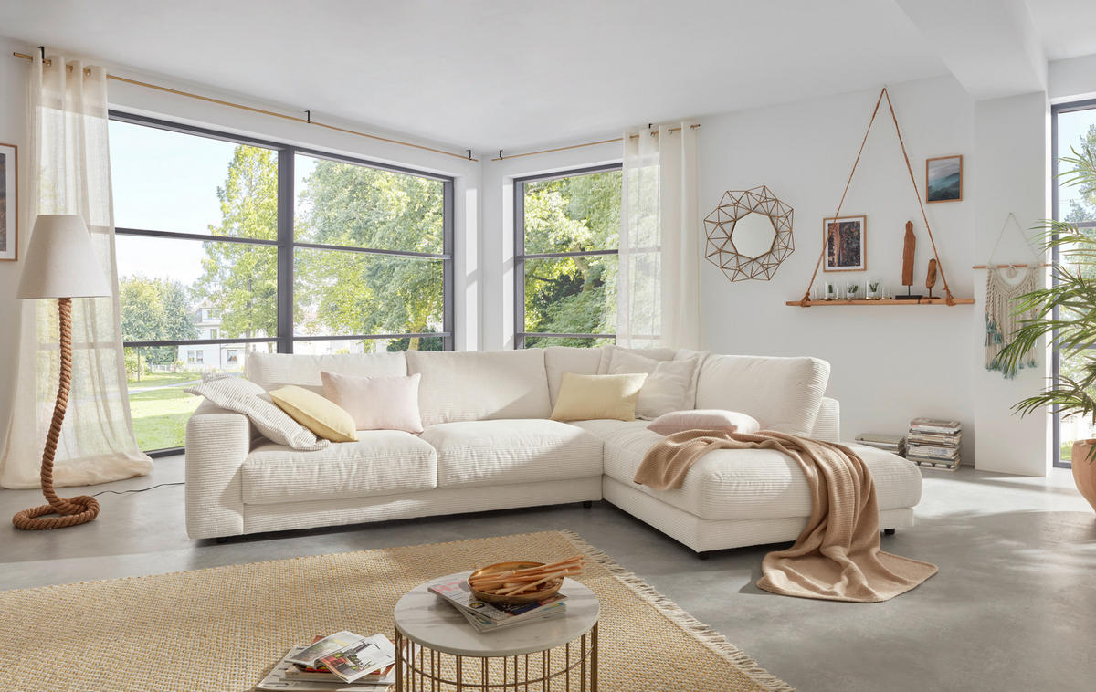 ECKSOFA in Cord Creme  - Creme/Schwarz, Design, Kunststoff/Textil (325/224cm) - Hom`in